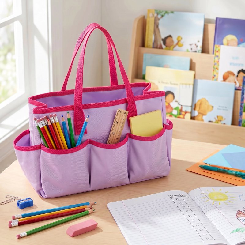 Teacher Tote Bag Organizer Carry-All for Classroom Supplies - Pink, Teal, Multicolor