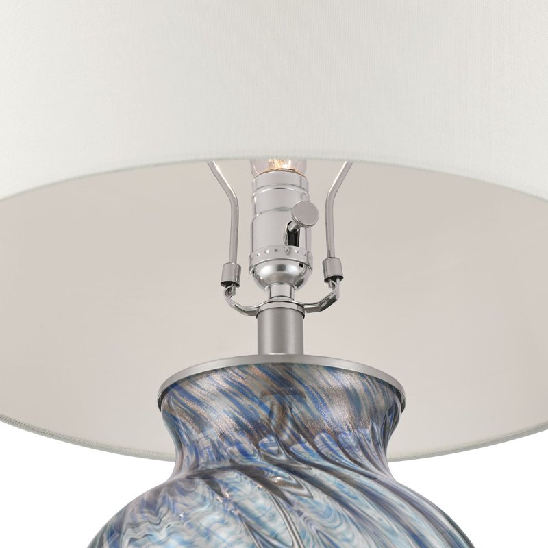 Modern Blue Glass Table Lamp with White Drum Shade - 27.75 Inch