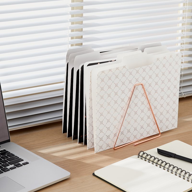 12 Pack Decorative Rose Gold File Folders Letter Size with Clear Tabs & Heavyweight Material