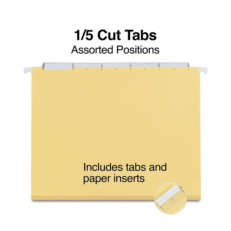Yellow Hanging File Folders - 5-Tab Letter Size, Tear-Resistant 50-Pack
