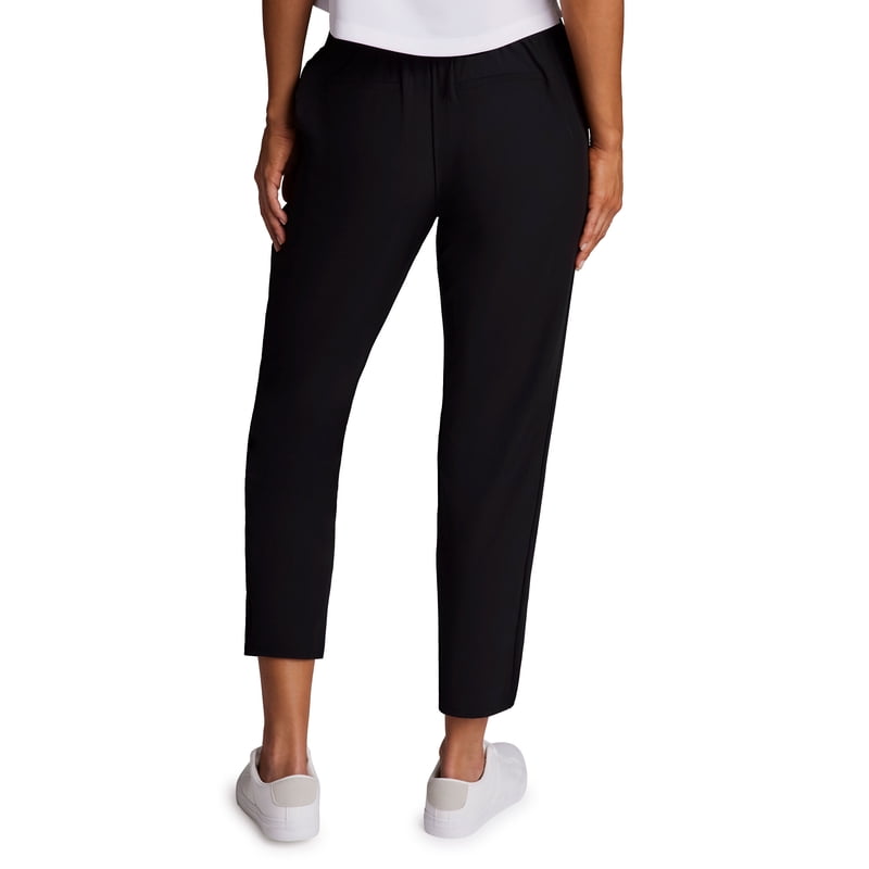 Women's Ribbed Side Woven Ankle Pants with Pockets - Activewear & Casual