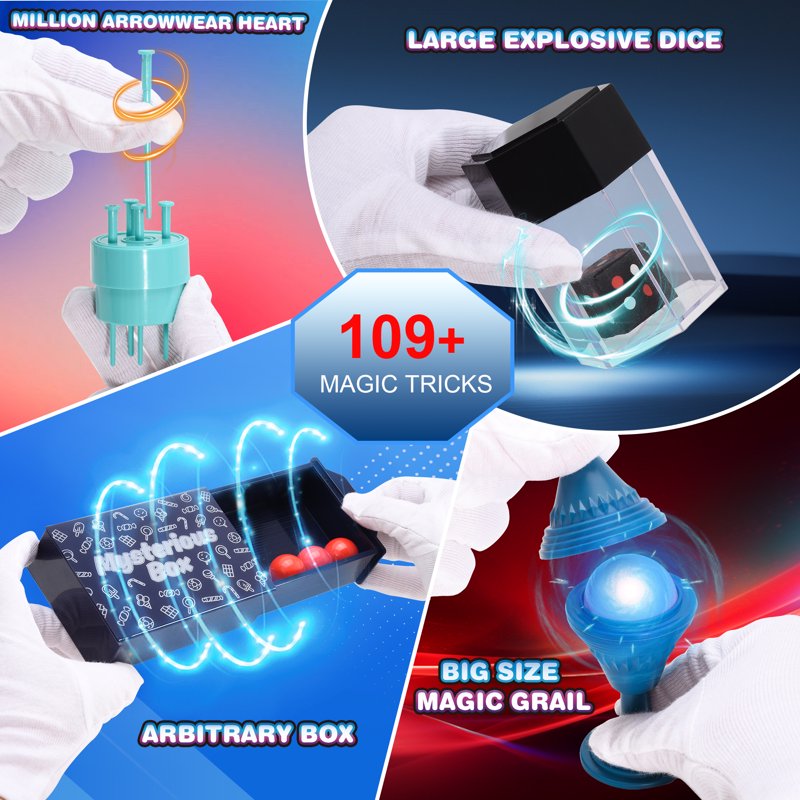 Kids Magic Kit with 109 Tricks, Manual & Video Tutorials - STEM Educational Toy for Ages 6-12