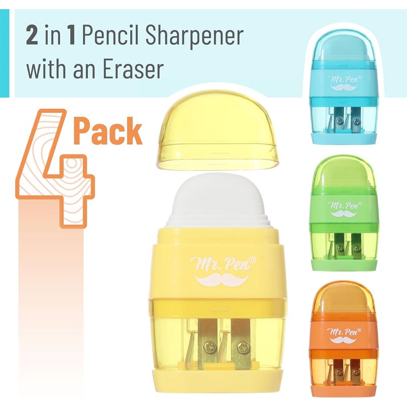 Colorful 4-Pack Pencil Sharpener and Eraser Set - Compact, Portable School Supplies