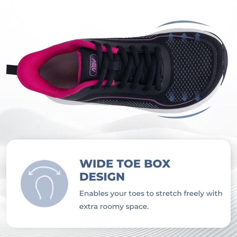 Women's Wide Toe Box Walking Shoes with Arch Support for Plantar Fasciitis - Casual Athletic Sneakers