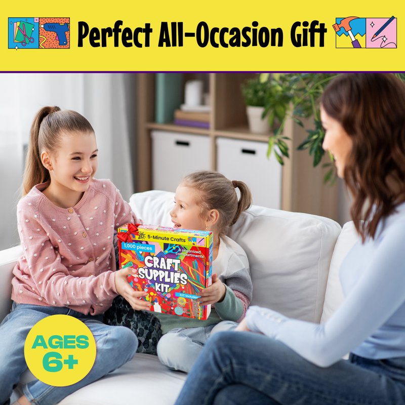 Kids Arts and Crafts Supplies Kit with Fuzzy Sticks Sequins and More - 1000 Pieces