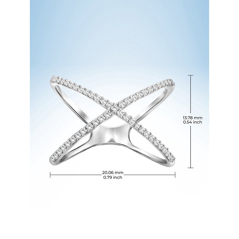 Sterling Silver Diamond Cross Ring - 0.15 Carat White Diamond X Ring for Women