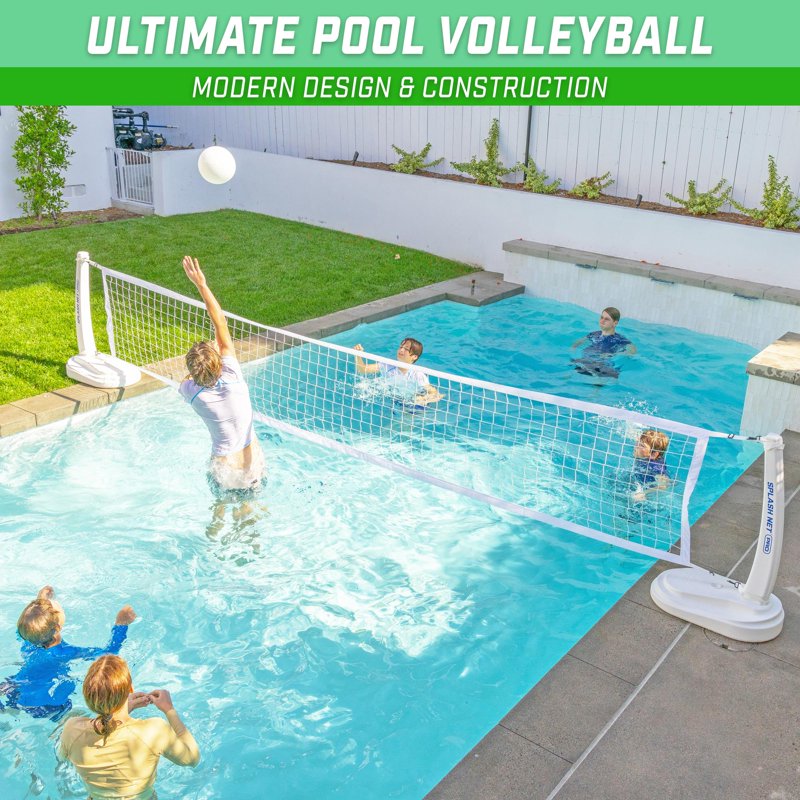 Pool Volleyball Net Set with Water Volleyballs & Pump - Adjustable, Durable Splash Net for Inground Pools