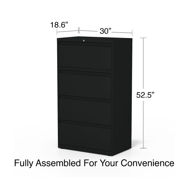 30-Inch Wide 4-Drawer Lateral File Cabinet - Black, Heavy-Duty Metal