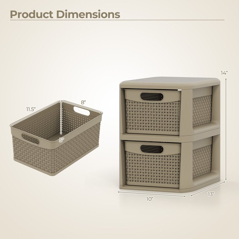 2-Drawer Storage Cabinet with Wicker Pattern Handles for Bedroom Bathroom - Compact Organizer