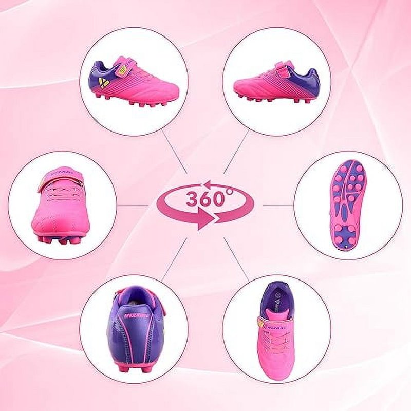 Vizari Loma Junior Soccer Cleats with Hook-and-Loop, Pink/Purple, 12.5 – Boys & Girls Firm Ground Shoes