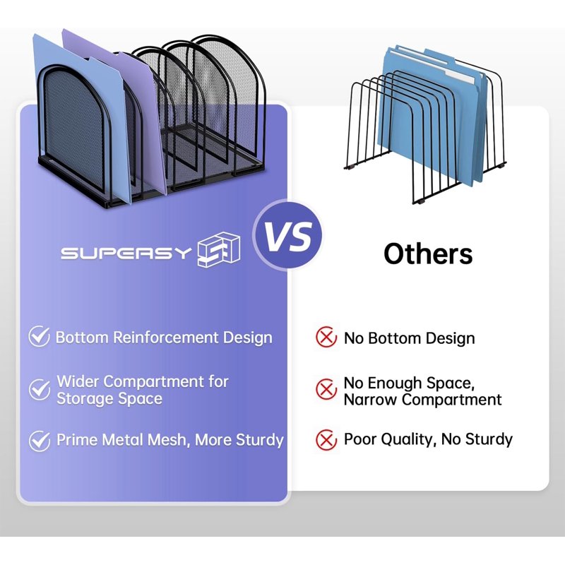 5 Compartment Metal Mesh Desk Organizer for Files and Documents