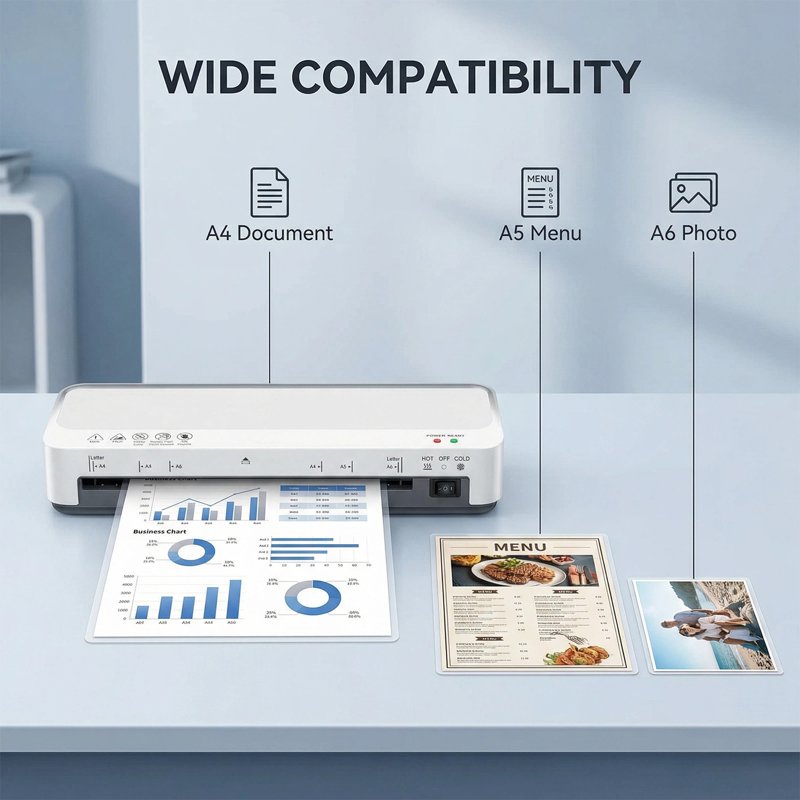 A4 Laminator Machine Hot Cold with 15 Laminating Sheets & Trimmer - Office School Home