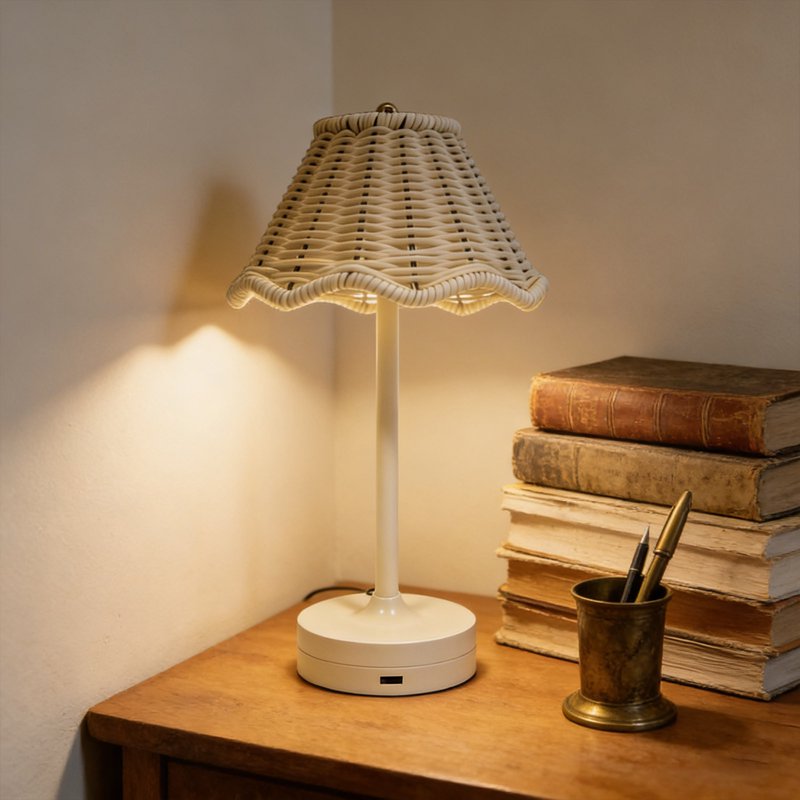 Rattan LED Table Lamp - Rechargeable Dimmable Touch Bedside Desk Light