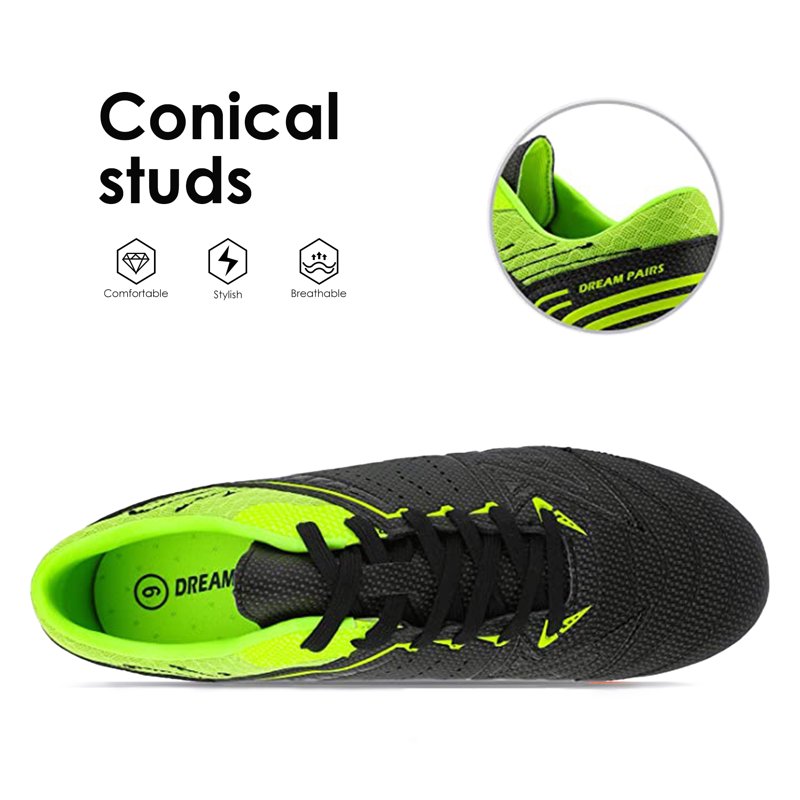 Dream Pairs Mens Soccer Cleats Football Shoes Black Neon Green, Size varies
