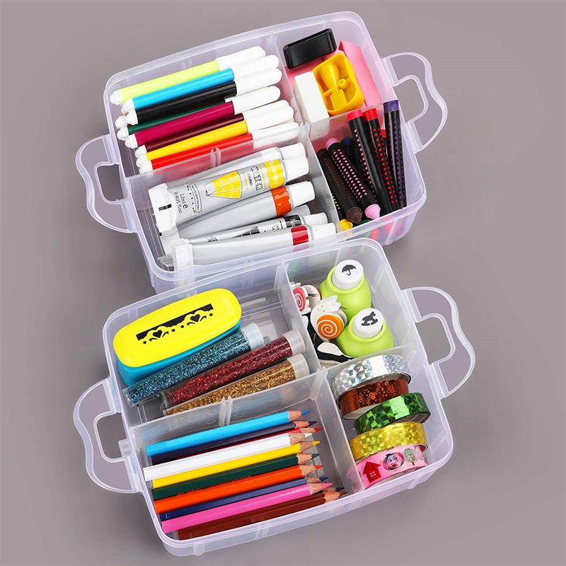 3-Tier Stackable Storage Container with 18 Adjustable Compartments for Crafts and Organization