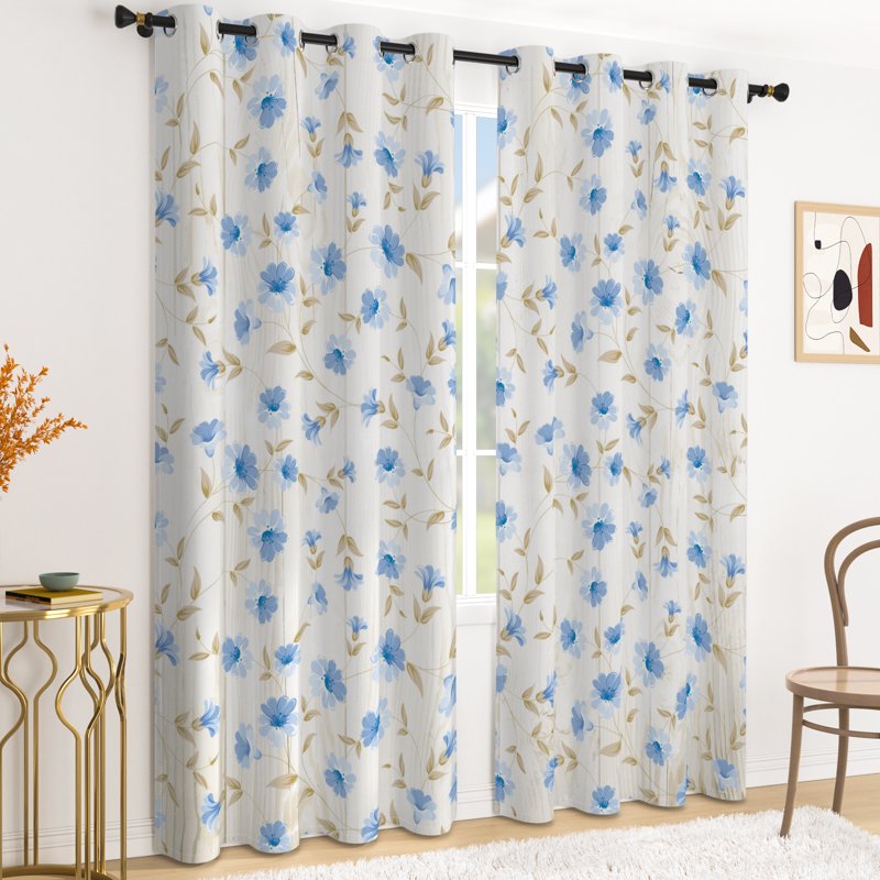 Blackout Curtains with Thermal Insulation and Boho Floral Pattern - 2 Panels, Multiple Sizes