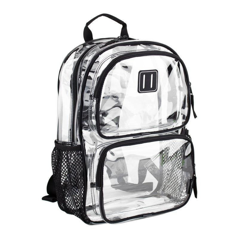 Clear 16-Inch Unisex Backpack with Multiple Compartments - Black