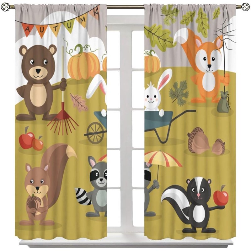 Kids Jungle Animal Curtains - Insulated Window Drapes for Childrens Bedroom