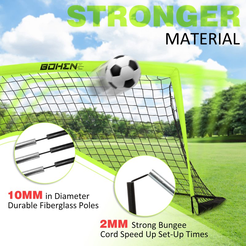 Portable Soccer Goal 6x4 Ft - Easy Fold, Light Green with Carry Bag