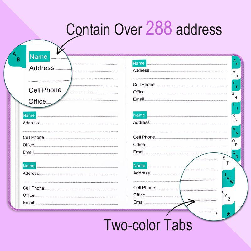 Pocket Size Address Book with Alphabet Index Large Print for Elderly - Purple