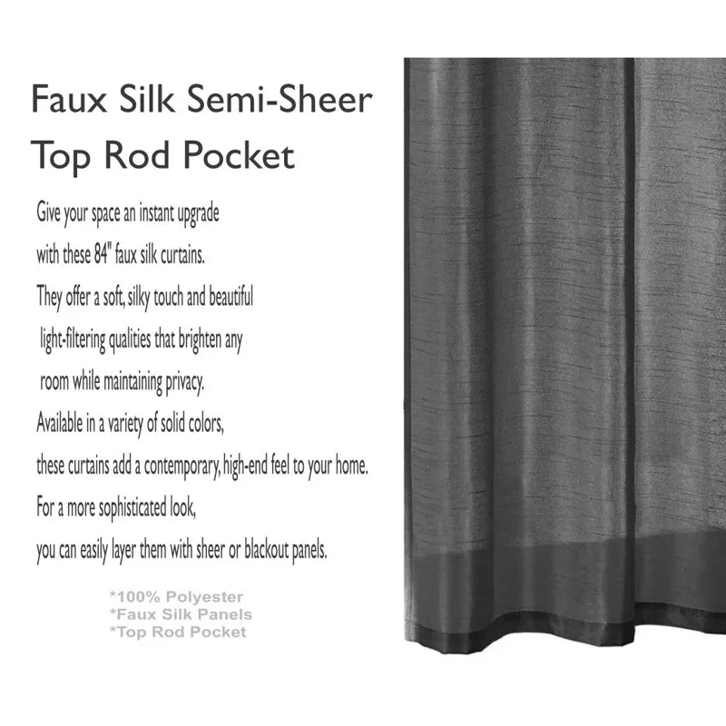 Faux Silk Semi-Sheer Window Curtains 2-Pack - Light Filtering & Privacy