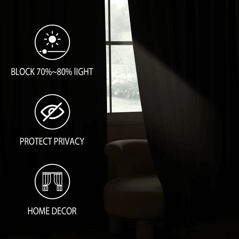 Black Velvet Curtains for Living Room - Thermal Insulated Light Blocking Drapes 52x96