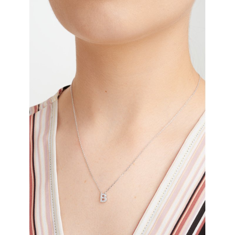 Sterling Silver CZ Initial Necklace with 18 Inch Chain for Women