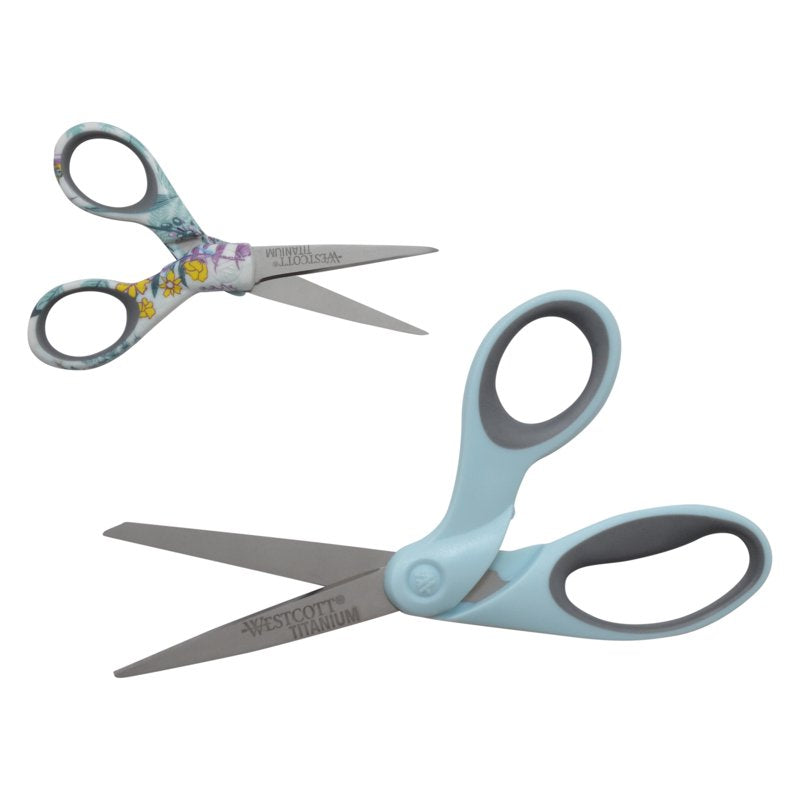 Titanium Bonded Sewing Scissors Set - 8-Inch & 5-Inch Multicolor Floral Blue