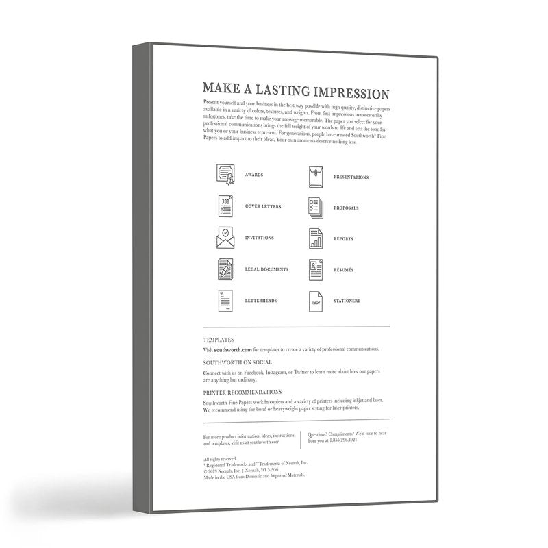 Cotton Resume Paper 8.5 x 11 Inch White 32 Lb Pack of 100 - Recycled Lignin-Free Printer & Copier Paper