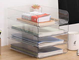 Stackable Desk Organizer Set of 4 Clear PET Letter Trays for Paper Documents Office Supplies