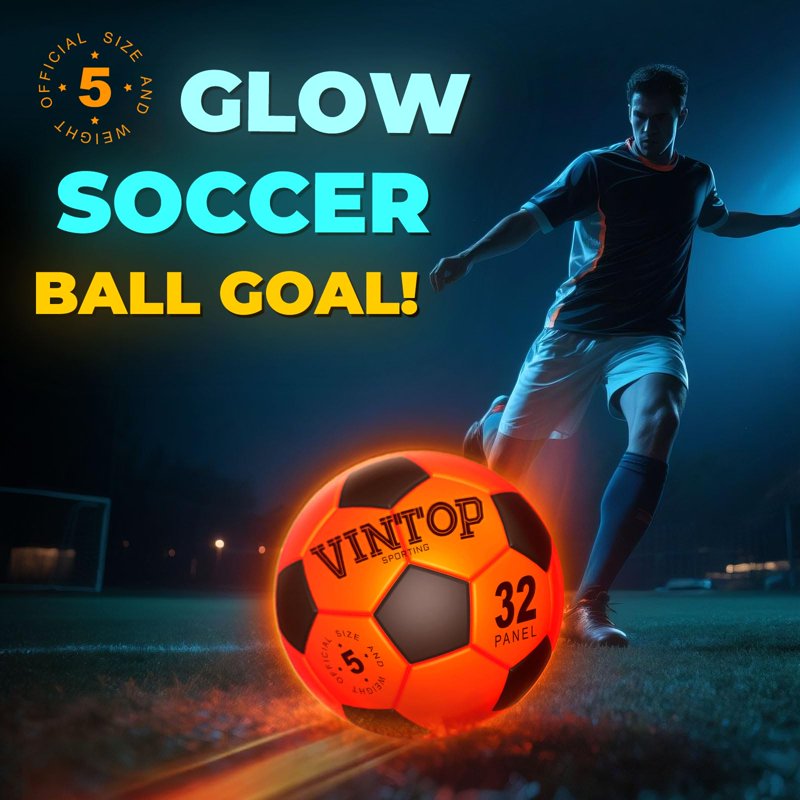 Light Up Soccer Ball – Size 5, LED Glow in the Dark, Impact Activated