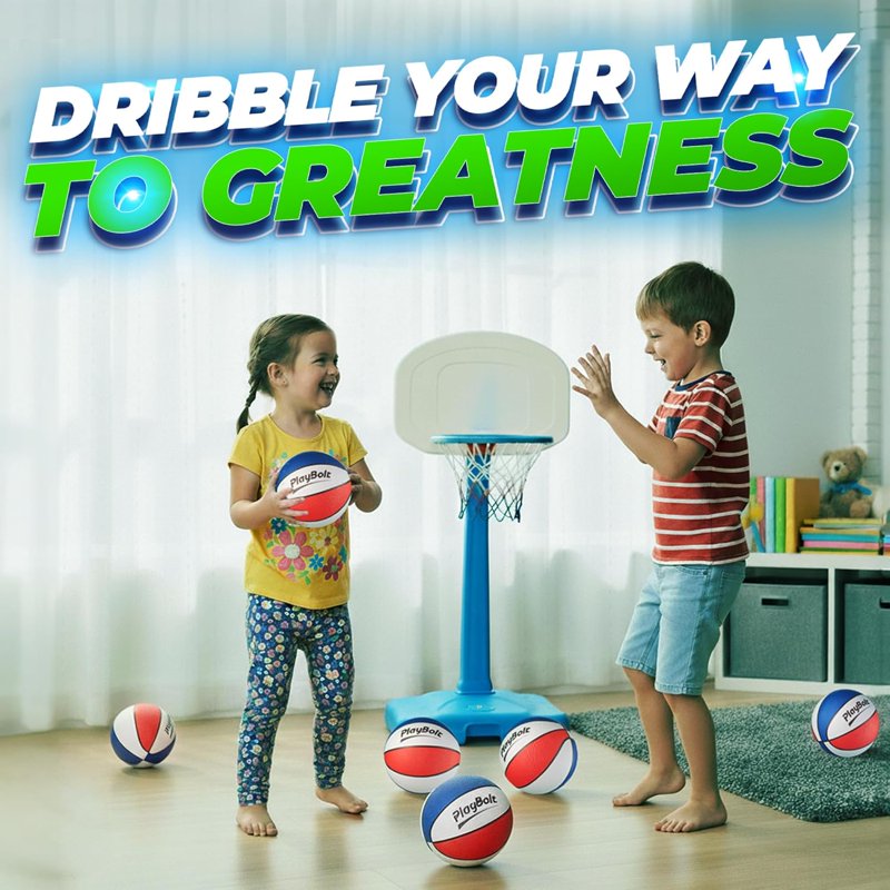 Mini Basketball Set 3 Pack - 7 Inch Youth Rubber Basketballs with Hand Pump for Indoor & Outdoor Play