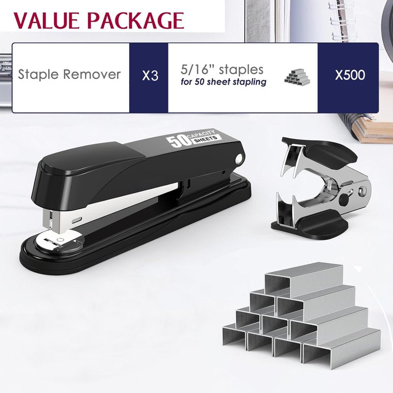 Heavy Duty Metal Stapler for 50 Sheets with Staples & Remover - Full Strip Office Tool