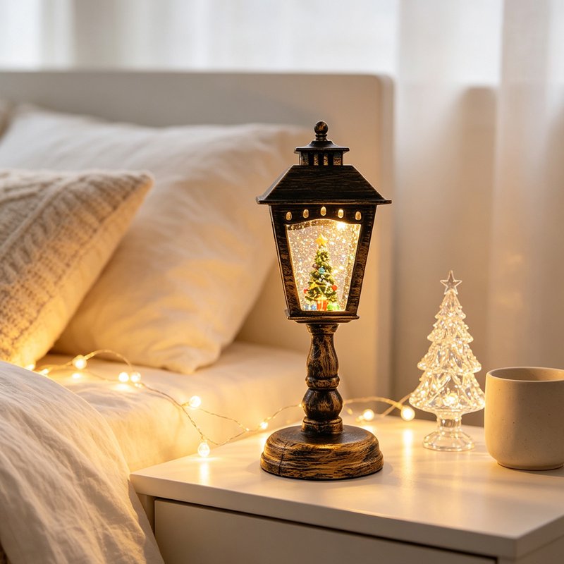 Christmas Snow Globe Lamp - Snowfall Snow Globe Night Light Decor, Resin Lantern