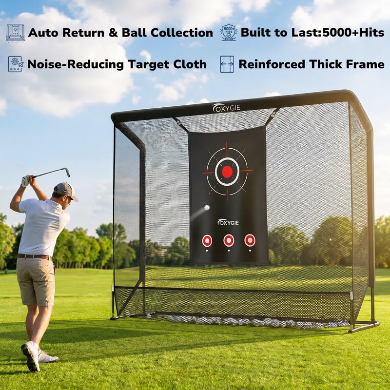 10x7.5ft Golf Practice Net with Target Cloth and Ball Return System