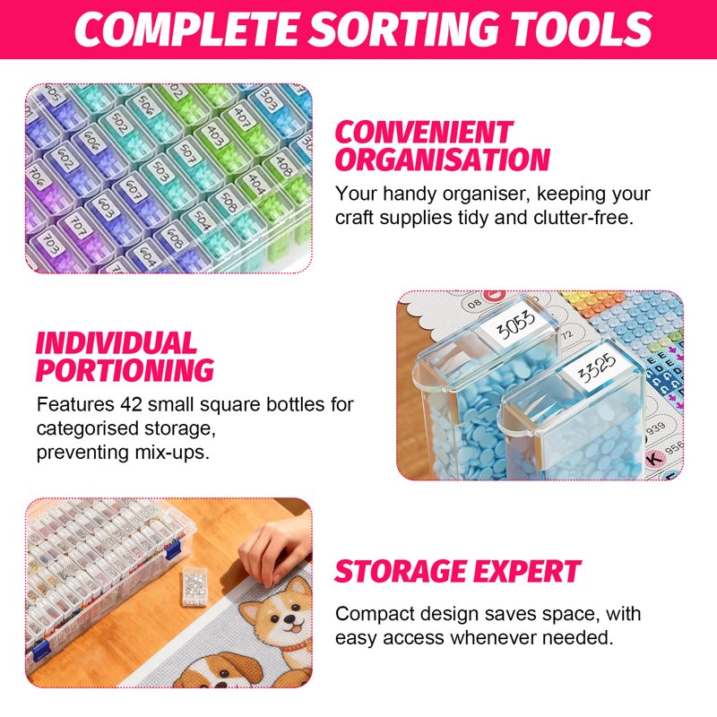 124-Grid Diamond Painting Storage Organizer with Labels - Craft Supplies