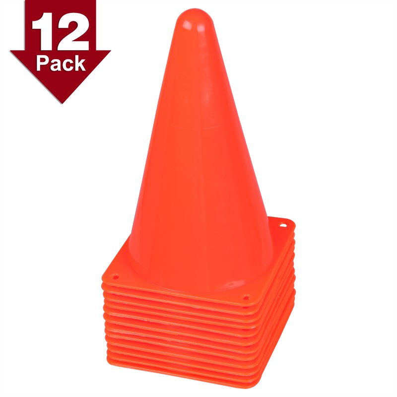 9 Inch Agility Training Cones - 12 Pack Outdoor Sports Markers for Drills & Games