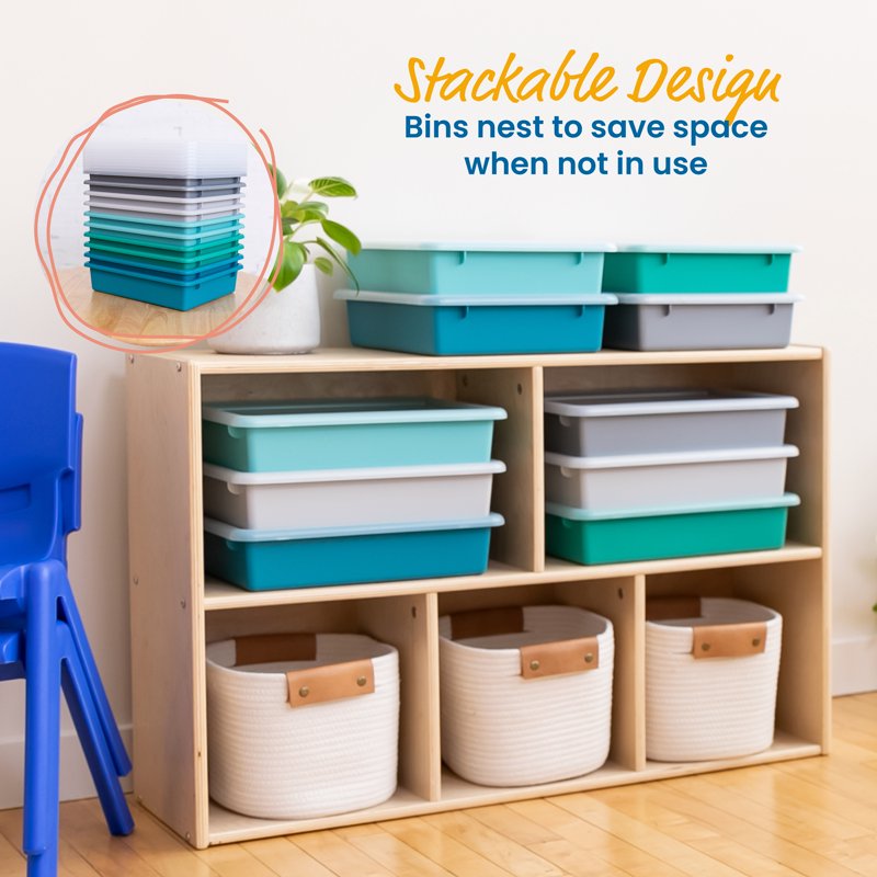 Letter Size Plastic Storage Trays with Lids - 10 Pack Classroom Organization