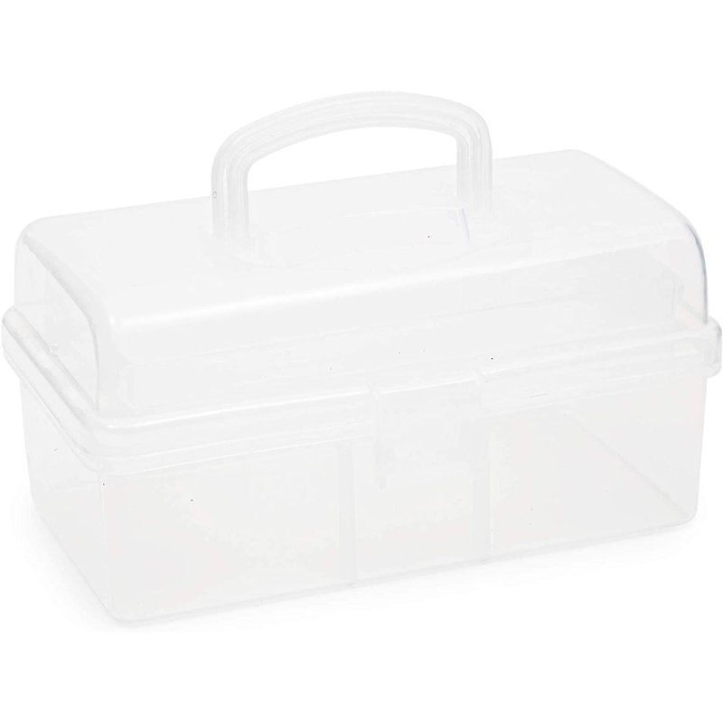 Clear Art Supply Organizer Box with 2 Removable Trays - Craft Storage Case