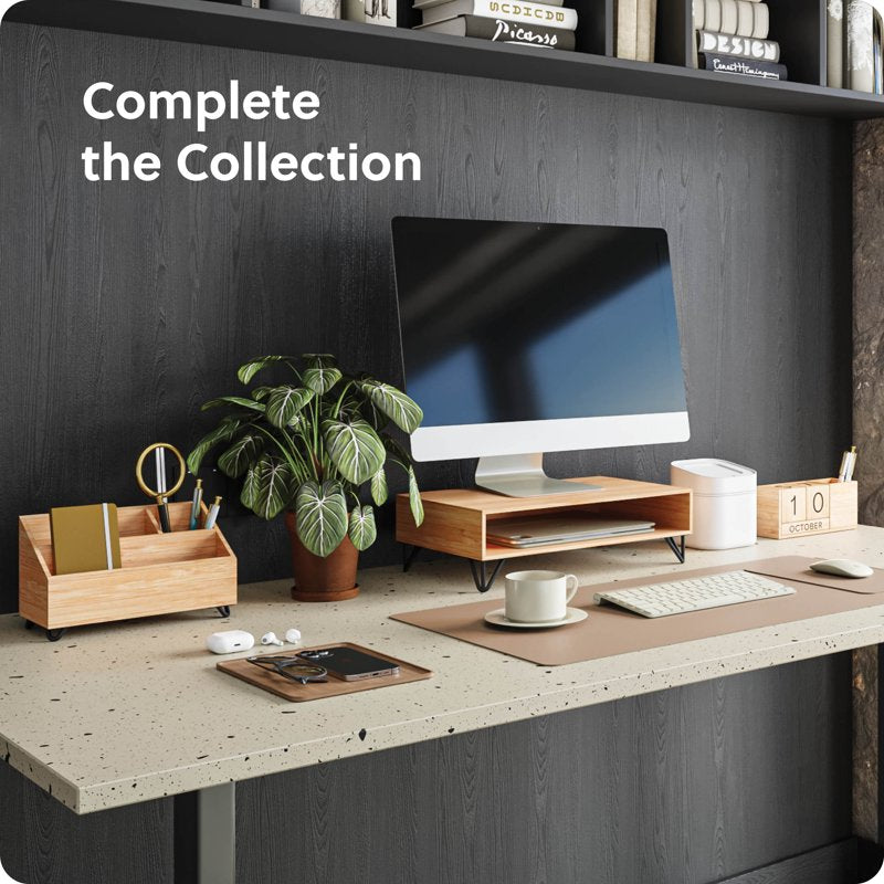 Bamboo Desktop Organizer with 3 Compartments - Office Desk Storage