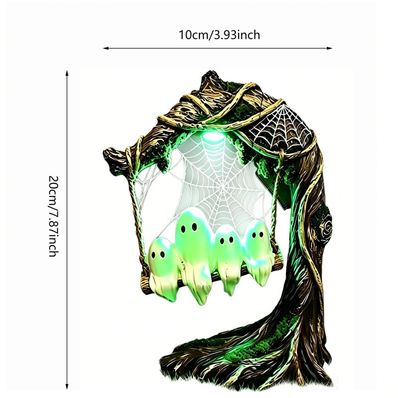 Halloween Glowing Ghost Ornament with Swinging Shadow for Outdoor Decor