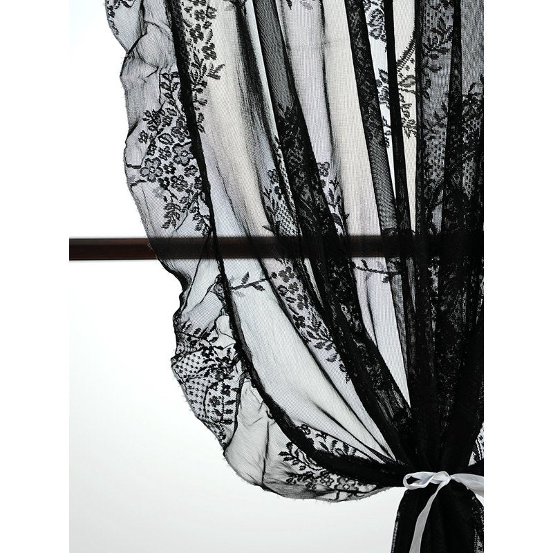 Boho Lace Sheer Curtains Set - Light Filtering Window Drapes for Bedroom & Living Room