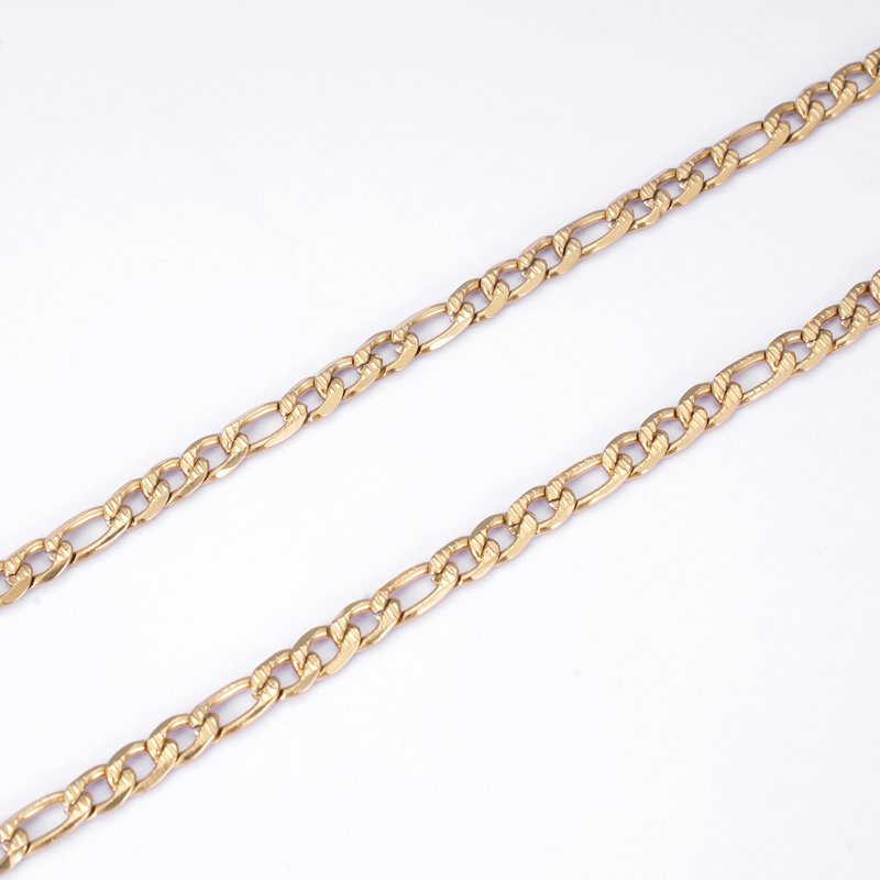Men's 18K Gold Plated Diamond Cut Figaro Chain Necklace - Stainless Steel, Luxury