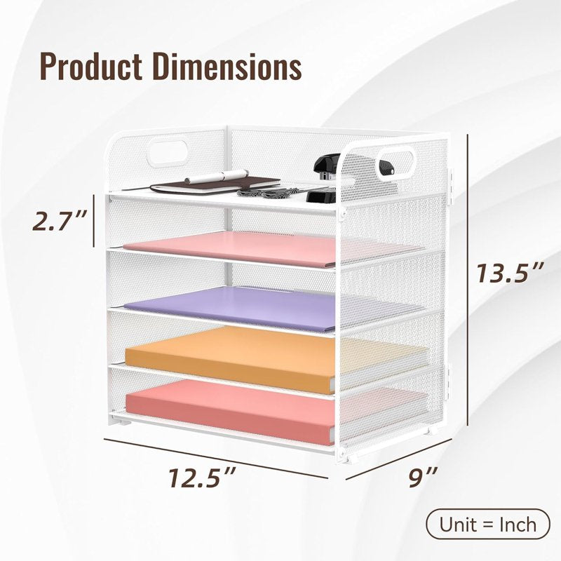 5-Tier Metal Mesh Desk Organizer with Handle - File & Paper Storage