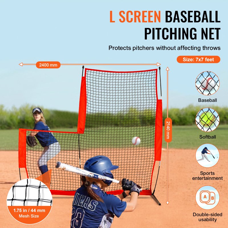 Portable Baseball & Softball Safety Net with Carrying Case - 7x7 ft Pitching Screen