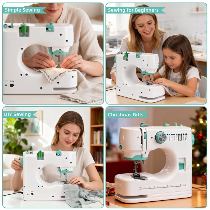 Portable Sewing Machine Kit with 57 Pieces, 12 Stitch Patterns for Beginners
