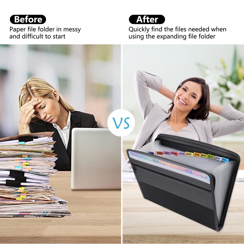 Expandable Plastic Accordion File Organizer with Zip Closure for Office and Document Storage