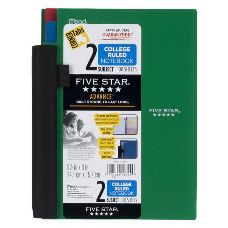Two-Subject Spiral Notebook with Dividers - College Ruled, Durable Plastic Cover