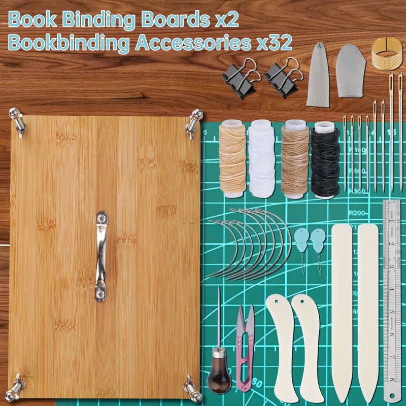 Book Press Binding Kit for Notebooks & Document Repair - Bamboo Tool Set with Handles