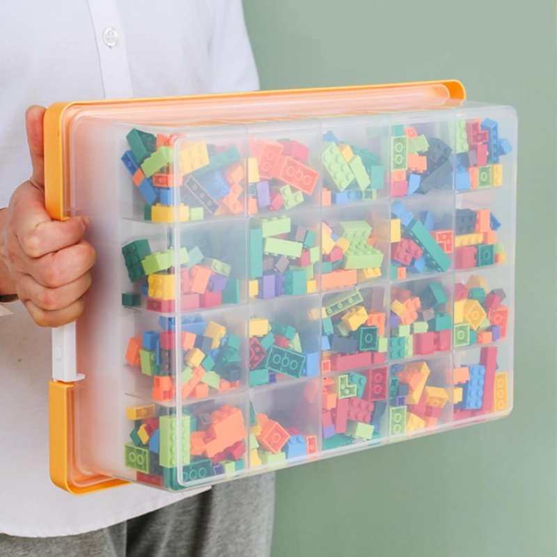 Stackable Craft Organizer Bin with 30 Compartments & Building Baseplate